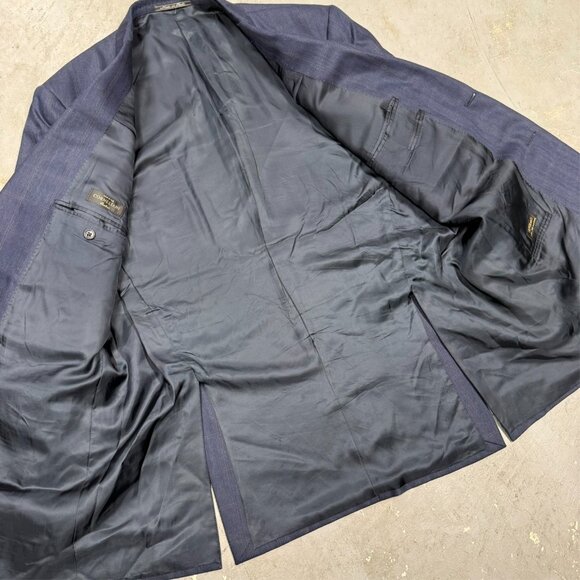 Corneliani Blazer Made in Italy 100s Wool Sport Coat Windowpane Blue 46 L - Picture 7 of 11